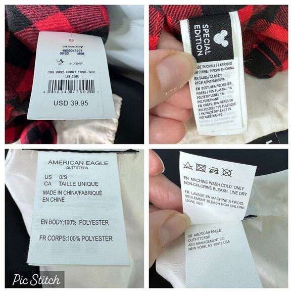 Disney X AE Mickey Mouse American Eagle Special Edition Red Buffalo Plaid Plush - Picture 12 of 12